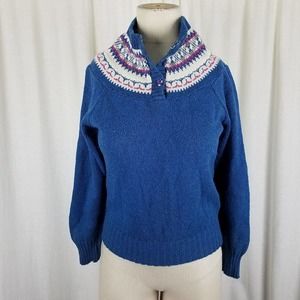 Pandora Scotchkin Wool Nordic Fair Isle Knit Henley Sweater Womens S M Jumper